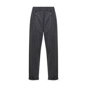 Brunello Cucinelli Women Lead Grey Wool And Cashmere Baggy Trousers